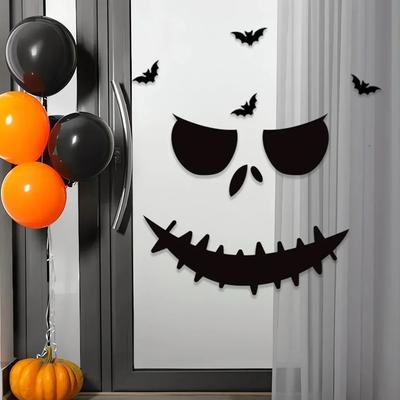 Halloween Dekoration Zimmer Tür Aufkleber Fensterdeko Skeletthand Kürbis DIY Teufel Hexenhut Glasfensteraufkleber Geist 2024
