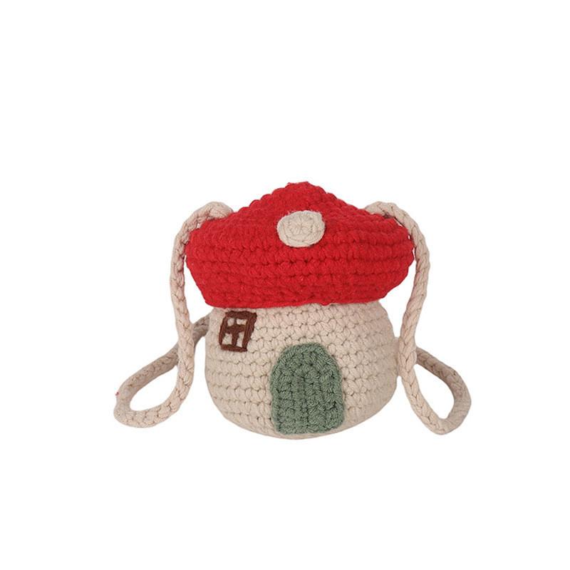 Cute Gender Neutral Knitted Mini Mushroom Crossbody Bag For Toddlers And Children красный