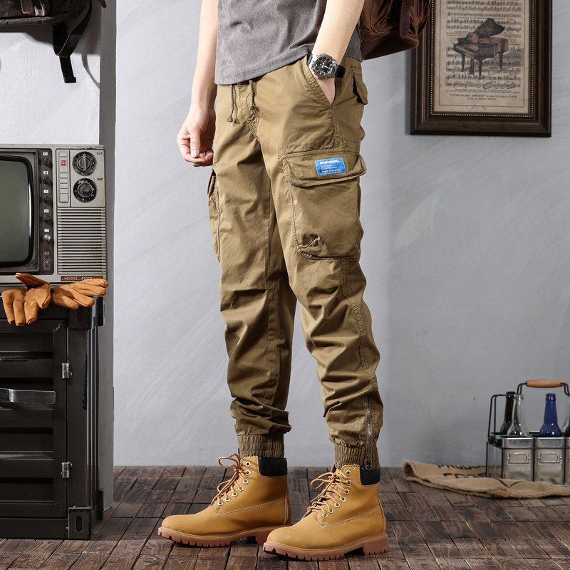 Men's Loose-Fitting Cargo Pants with Pockets, Spring and Autumn New Trendy Casual Long Pants, Versatile Cropped Pants