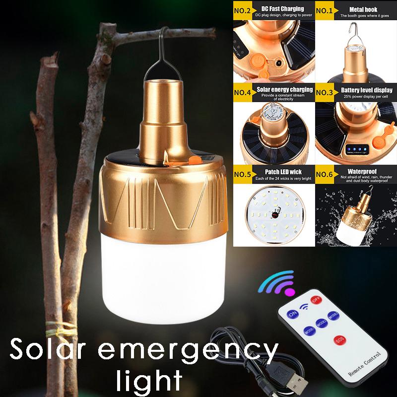 Solcellepære Camping Solcelle LED-lys USB Oppladbar 5 Lysmoduser Telthengende Pære for Utendørs Fotturer Nødsituasjon Strømbrudd