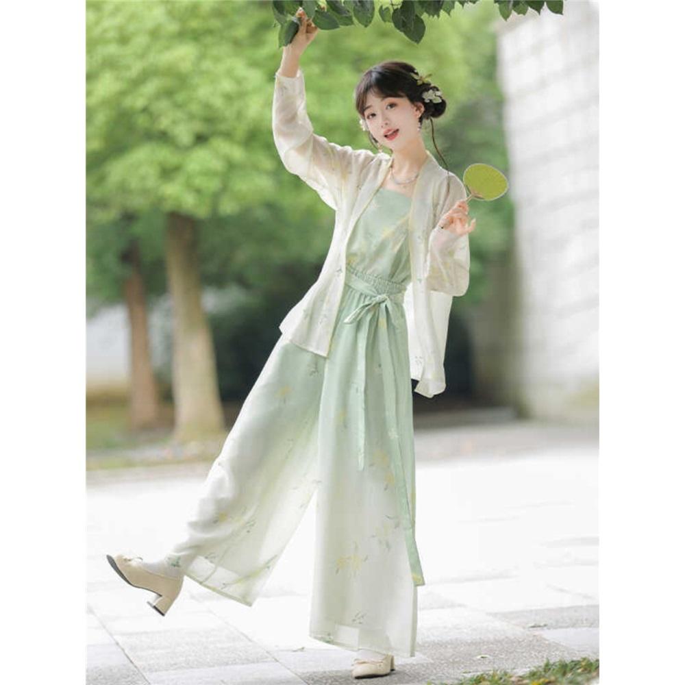 Chinesischer Song-Dynastie-Stil Song Hosenanzug, Modifizierte Hanfu, Fledermausärmel, Oberteile, Dreiteiliges Set
