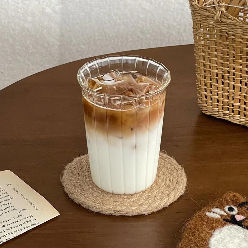 1pc Transparent Vertical Coffee Cup Cocktail Glass Granules Phnom Penh Glass Glass Juice Cup Coffee Whisky Cup.
