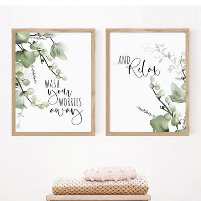 Hd Bathroom Poster Print Canvas Painting Botanical Tropical Leaves Wash Away Your Worries and Relax Quote Wall Art Picture Decor