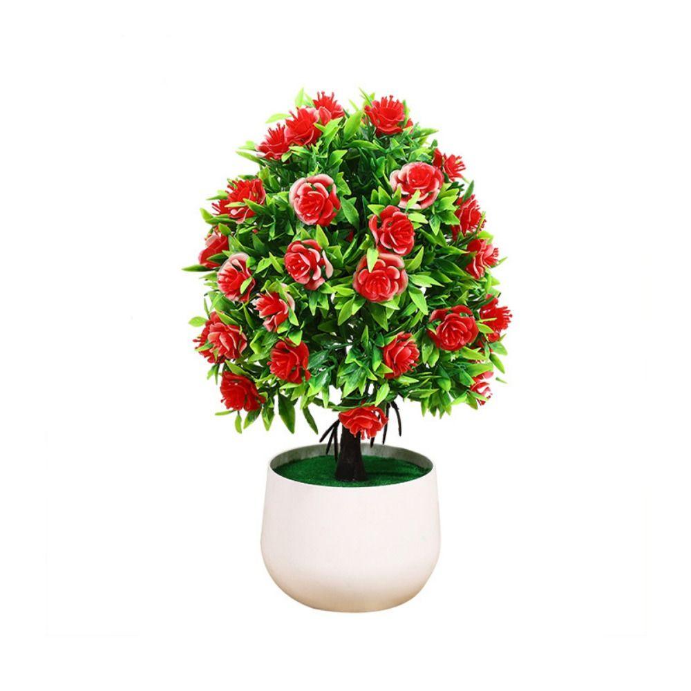 Plastic Artificial Plants Potted 6 Colors Home Garden Decor Rose Flower Plant Fake Flowers