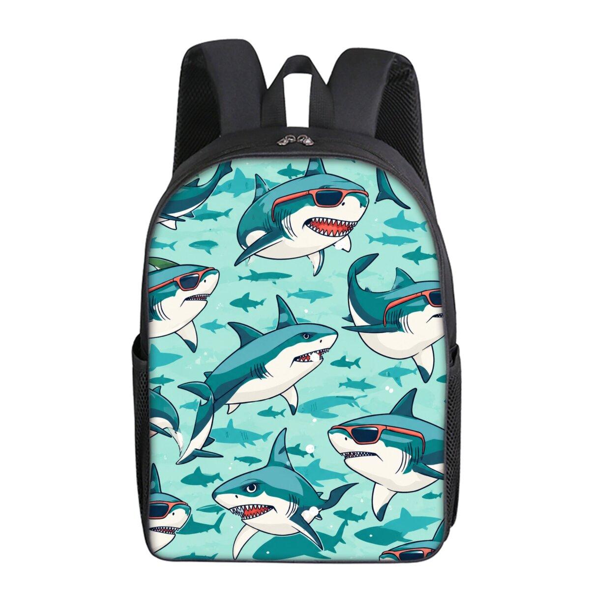 Sac à dos à imprimé requin marin couche unique style simple pour garçons/filles enfants meilleurs cadeaux sacs d'école dessin animé plat 2D