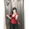 Korean Series Pure Desire BM Red Polka Dot Short sleeve T-shirt Women Summer Bow Small Man Pleat Puff sleeve Top Tide