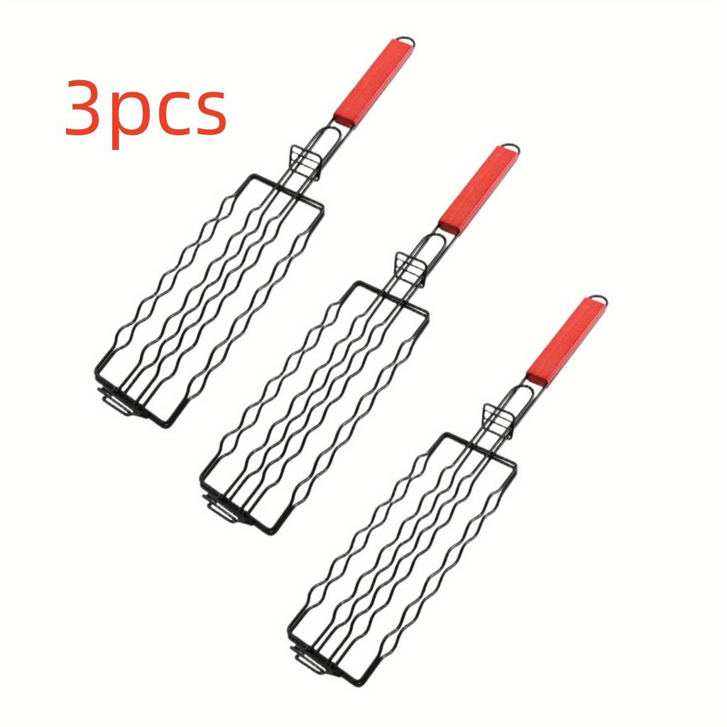 3pcs Non Stick Hot Dog Grilling Tongs,Multifunctional Metal Barbecue Basket, Suitable for Sausages,Picnics, And Camping ,Essential Barbecue Accessory