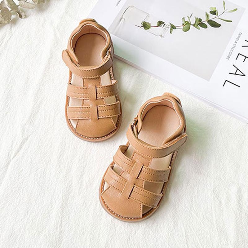 Baby Soft Sandals Summer New Boys Beach Shoes Girls Pure Color Breathable Hook Shoes Kids Anti-slip TPR Sole Sandals