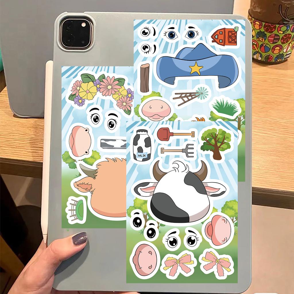 8PCS Cartoon Little Cow Face Changing Sticker Cartoon Graffiti Laptop Phone Skateboard Motorcycle Bicycle Stationery Sticker