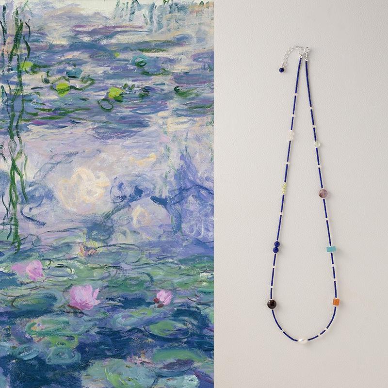 

Yinghe Natural Lapis Lazuli Necklace, New Chinese Style Colorful Beaded Niche Design Clavicle Chain Yinghe about43cm+3cm Exte
