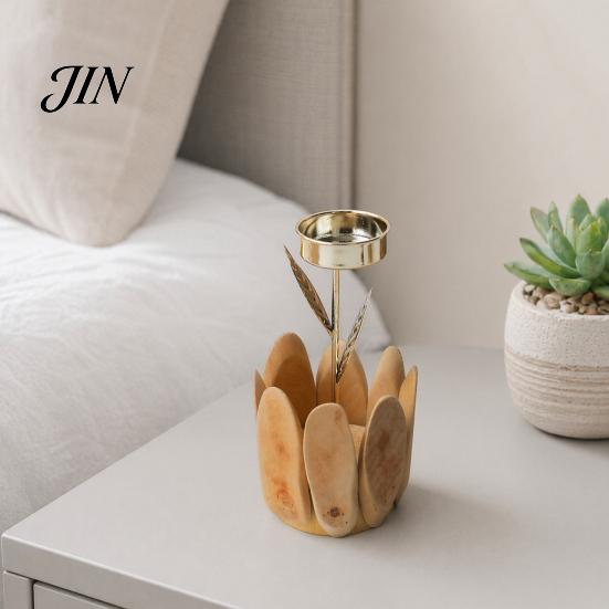 Handmade Wood Candle Holder Wooden Glass Holder, Rustic Driftwood Ornament, Farmhouse Natural Tabletop Decor for Living Room Bedroom Office Gift Matte