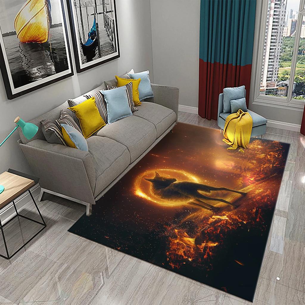 3D Fire Animal Cool Tiger Wolf Carpet Children Play Crawling Carpet Living Room Bedroom Balcony Decor Rugs Bathroom Non-slip Mat