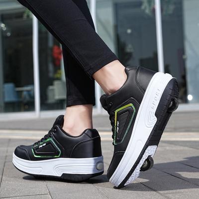 Neuer Laufschuh für Kinder, Freizeit-Sneaker, 4 Rollen, für Erwachsene und Kinder, Outdoor-Sport, Doppeltnutzung, Geh-Rollschuhschuhe, Roller für Damen