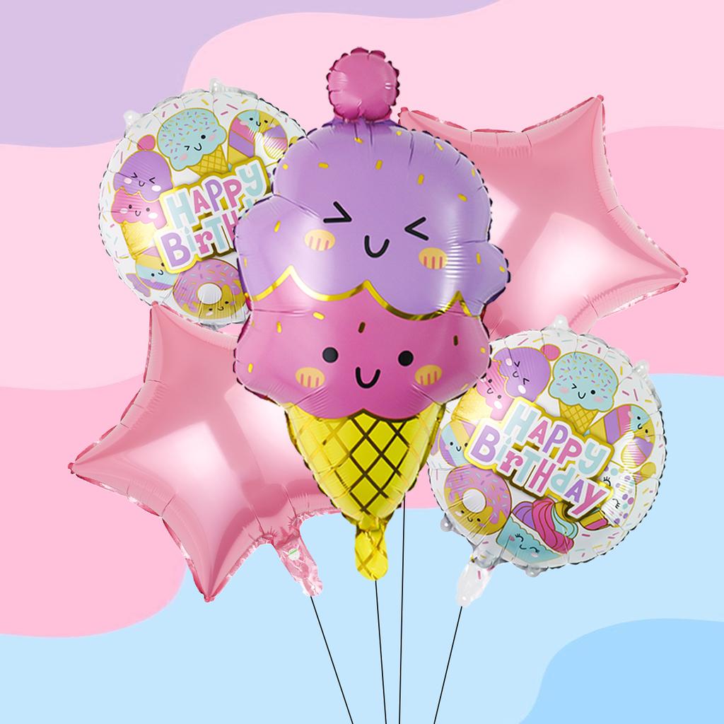 5pcs Macaron Ice Cream Rainbow Candy Balloons, Sweet Hawaiian Luau for Cow Day, Baby Shower, Wedding Decoration Supplies