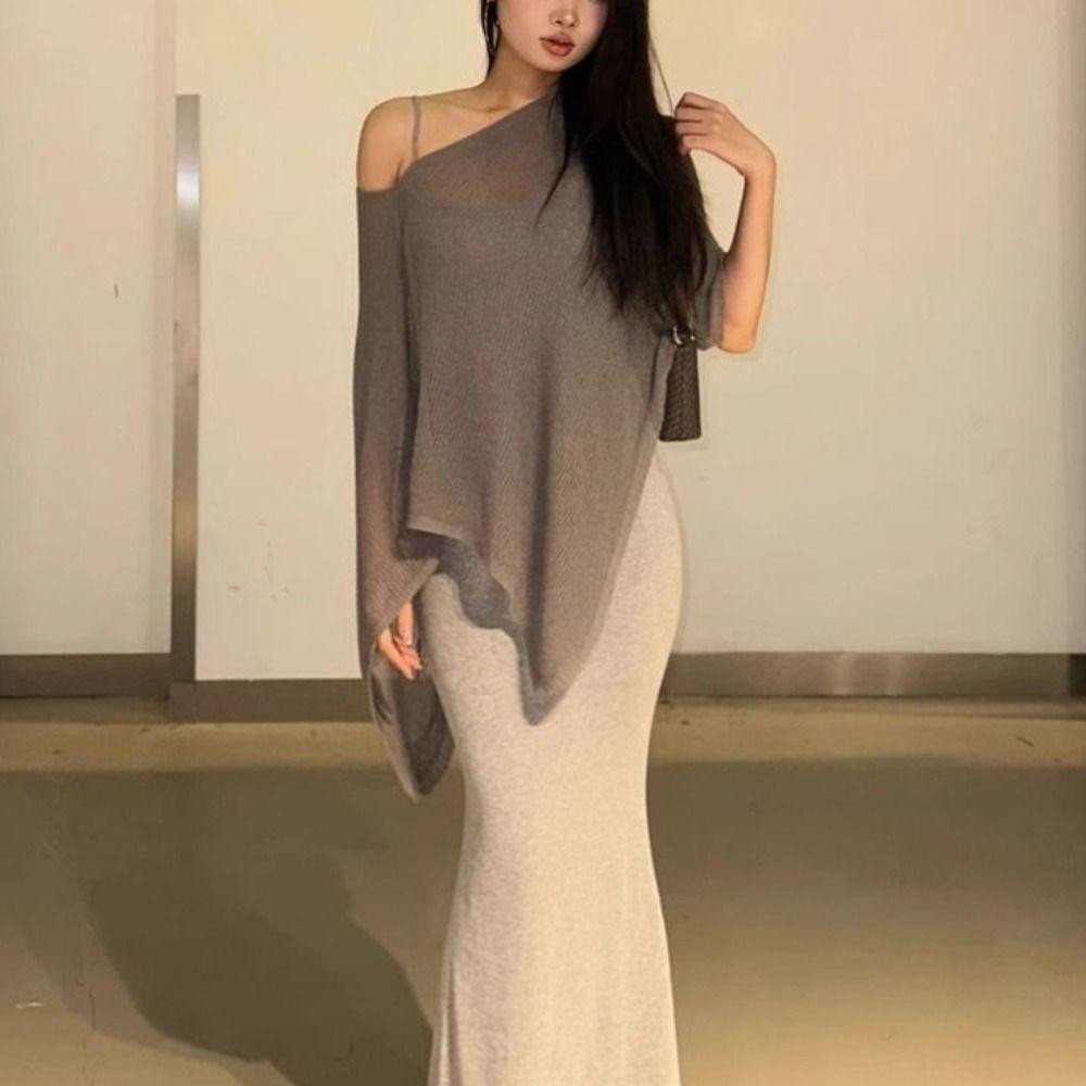 Wrap Women Cloak Mesh Sun Protection Tops Simple Knitted Off Shoulder Shawl Female/Women