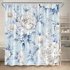 1Pc Vintage Botanical Peony Shower Curtain - Soft Blue And White Floral Pattern With Hooks Machine Washable Polyester Fabric