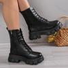 2024 New Retro Women Platform Ankle Boots Female's Round Toe Lace Up Fashion Chunky Shoes Punk Short Boots Botas De Mujer