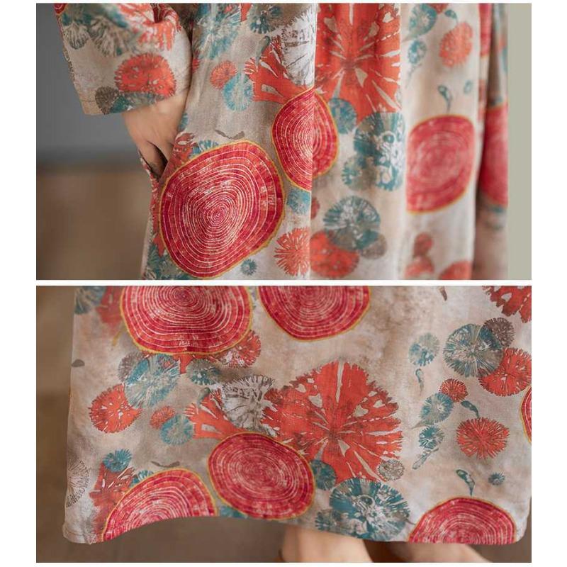 Vintage Printed Loose Lace Long Sleeve Hem Long Dresses