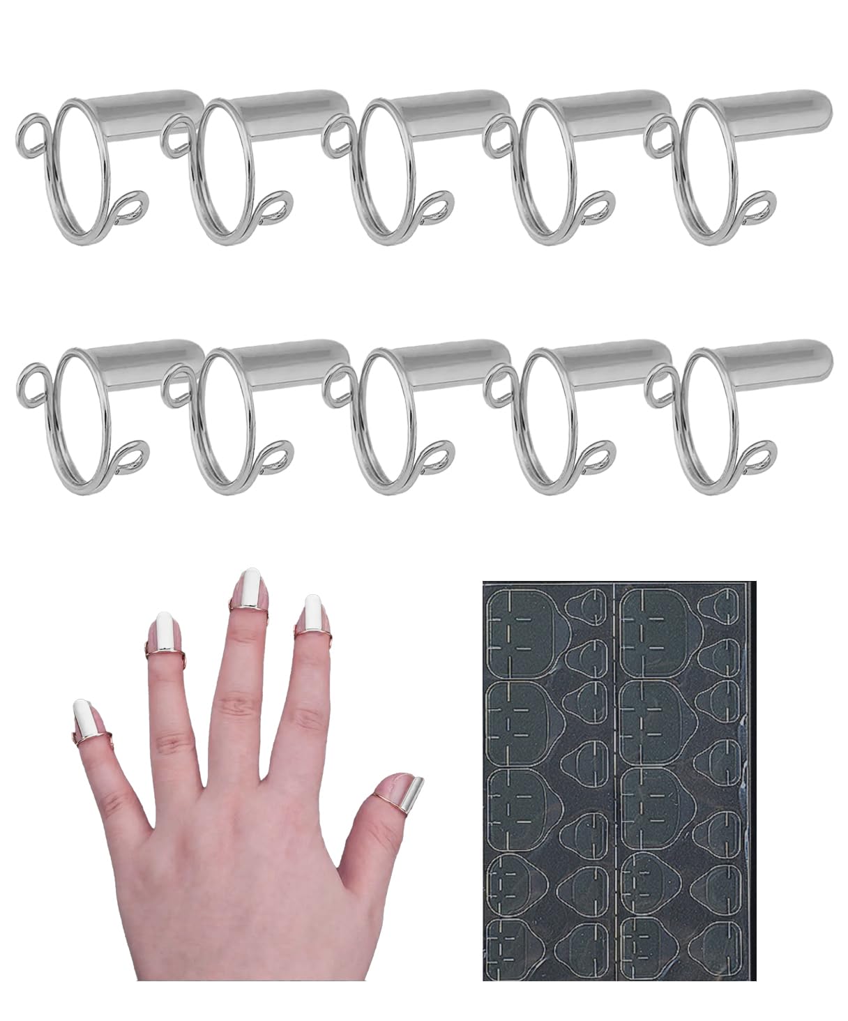 

Nail Set of with Glue Phalange Gel Nail Metal S.fields.inc Rings, 10, Sheet, Rings, Tips, (Silver)