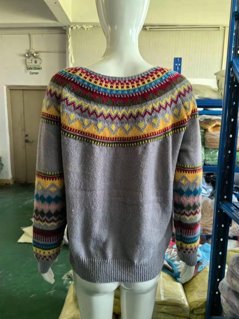 European & American Women's Color-Block Round Neck Fashion Pullover Sweater