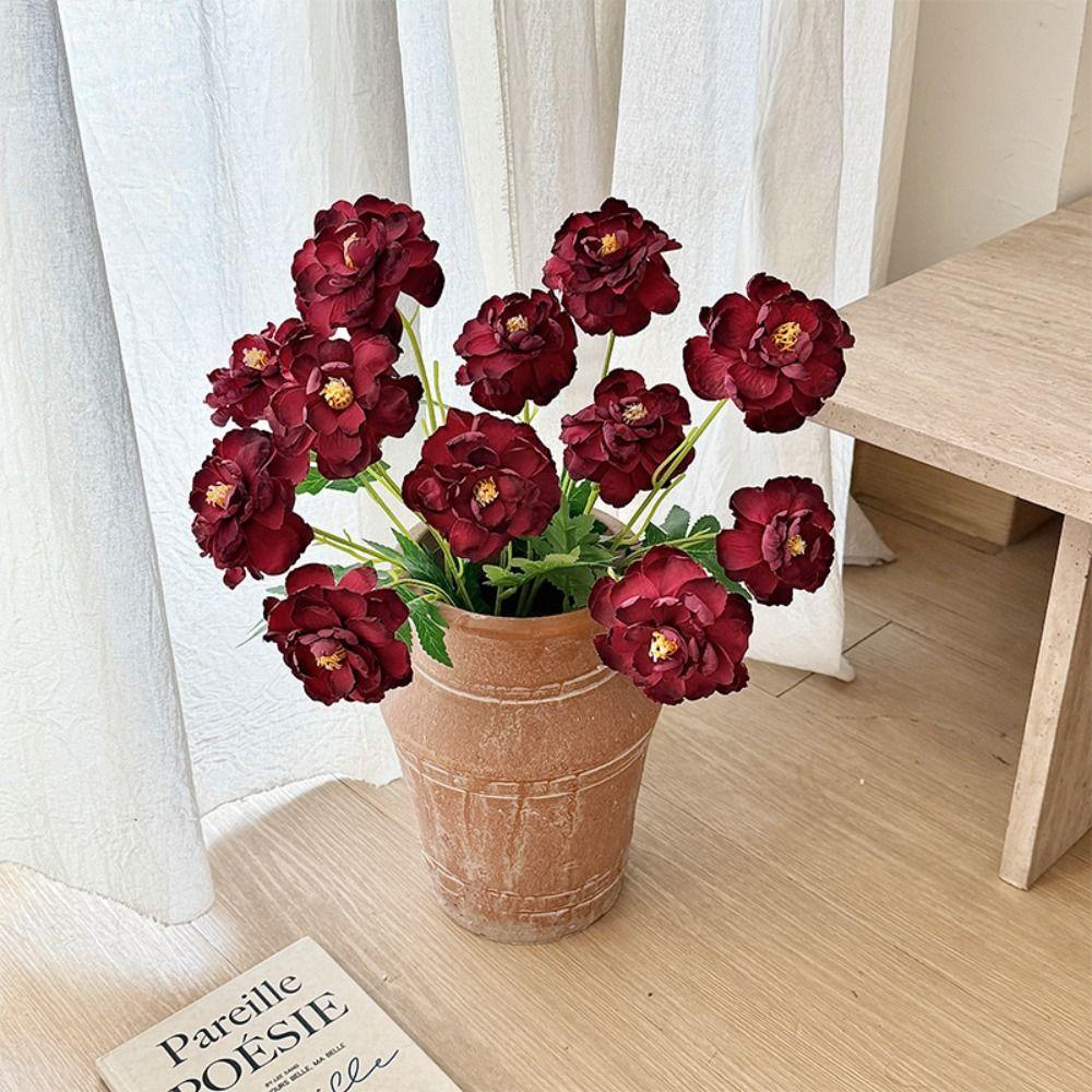 3-headed Peony Artifiical Flower Branch 62cm Height with Green Leaves Simulation Flower Flexible Stems Wedding Bouquet