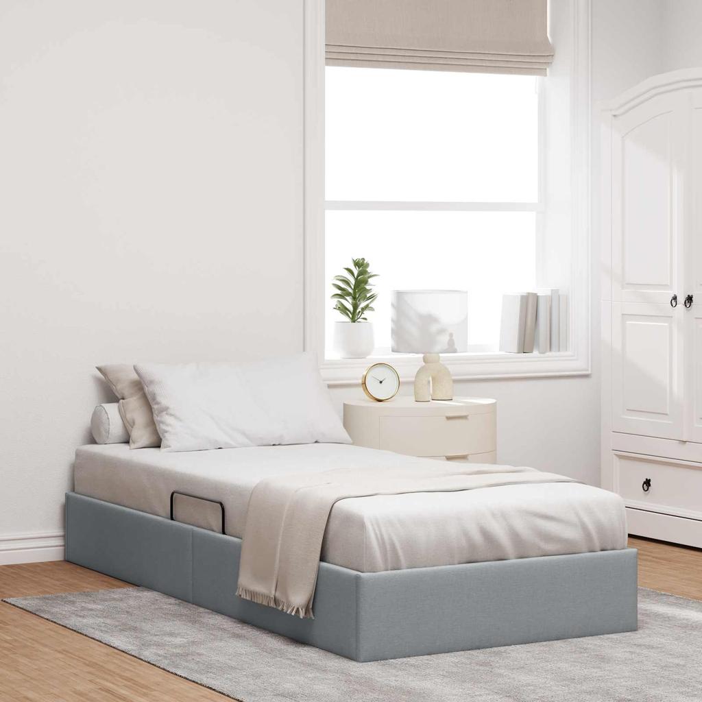 Ottoman Bed Frame with Storage Light Gray 100 X 200 Cm Fabric