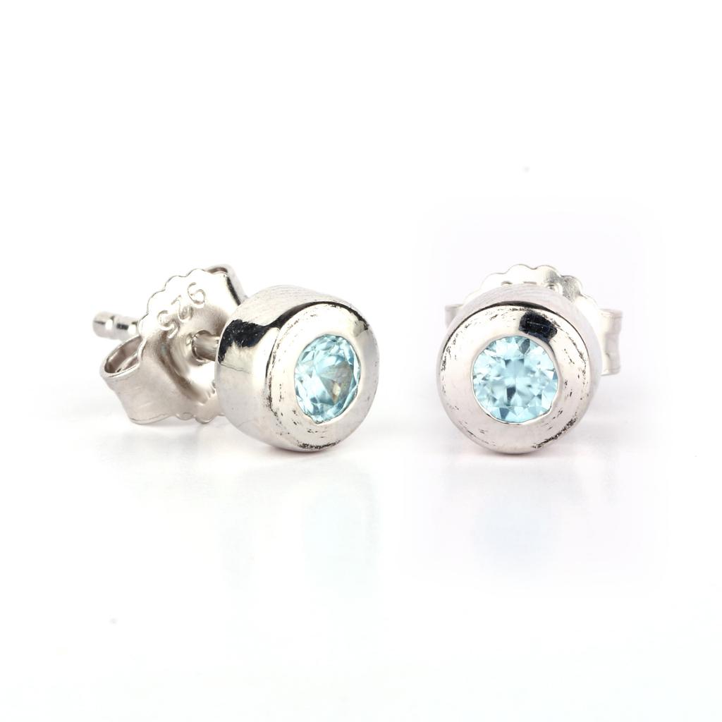 Blue Zircon Stud Earrings 925 Sterling Silver Rhodium Plated Fine Jewelry Gift for Her