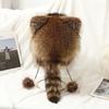 Raccoon Plush Hat with Ears Tail Design Windproof Thickened Winter Warm Plush Ear Protection Hat for Kid Adult