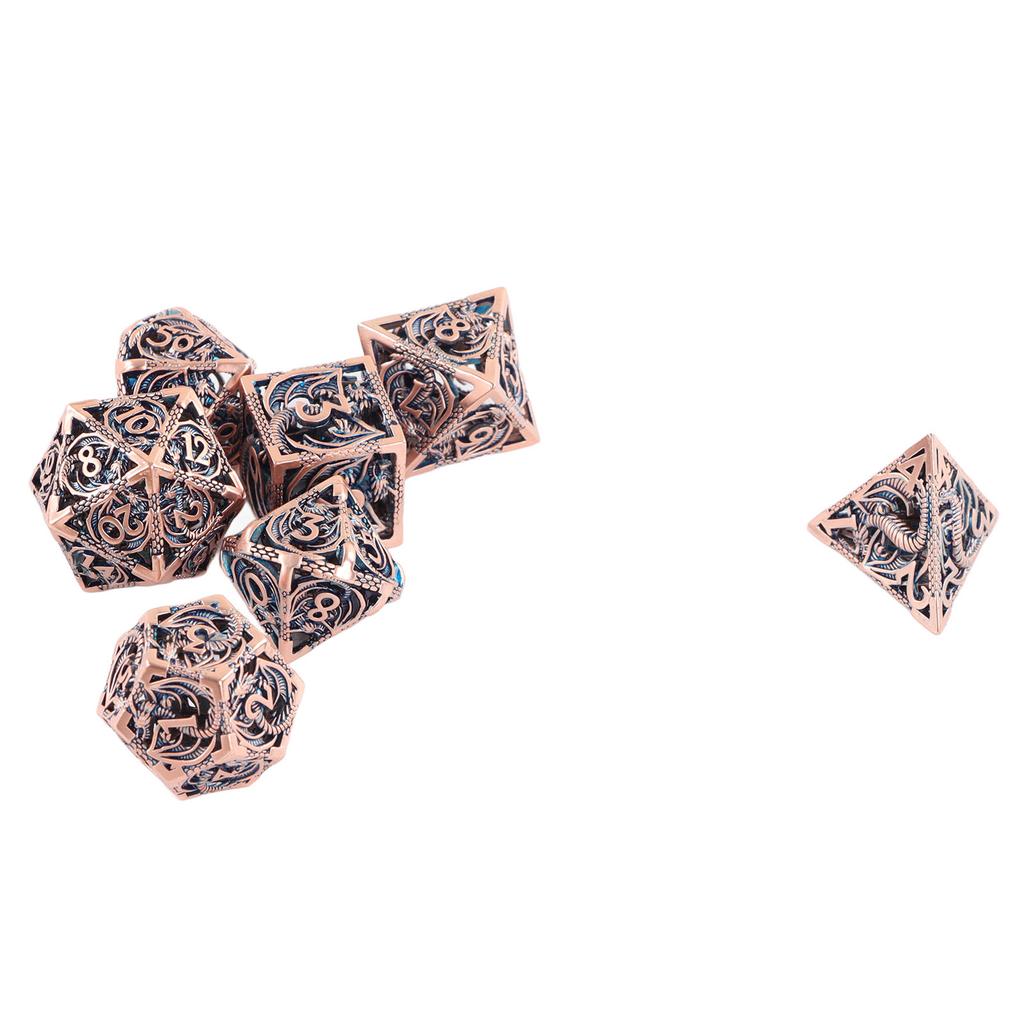 7pcs Polyhedral Dice Set Copper Hollow Dragons Pattern High Balance Table Games Dice Set for Role