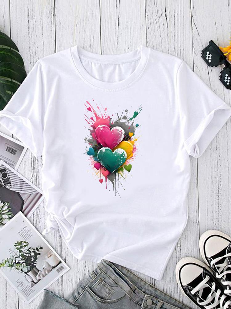 (Asian Size) sweet love trend Women's Clothing T Graphic Female Top O-neck Tee Fashion Print Casual Short Sleeve T-shirts