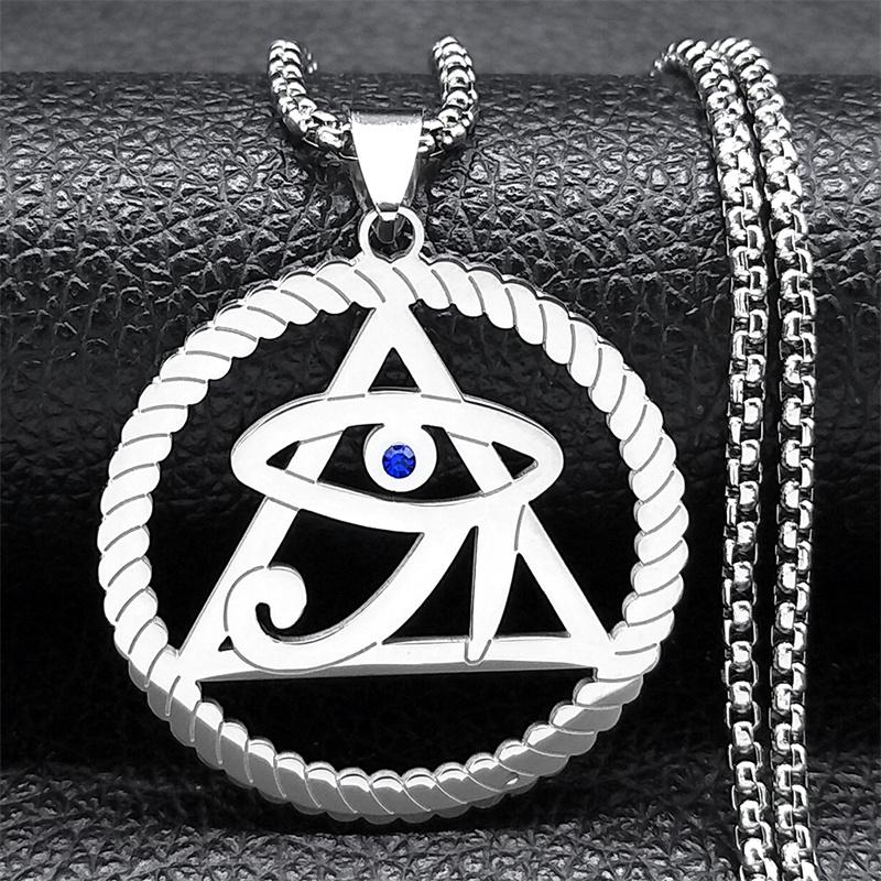 Egypt Pyramid Eye of Horus Necklace for Women Men Stainless Steel Blue Eye Vintage Egyptian Amulet Gift Jewelry colares NS02