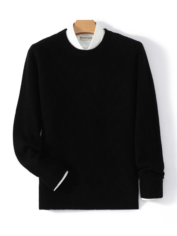 Men's Thick Wool Knit Sweater - Autumn/Winter, Round Neck, Solid Color, Loose Fit, Business Casual.
