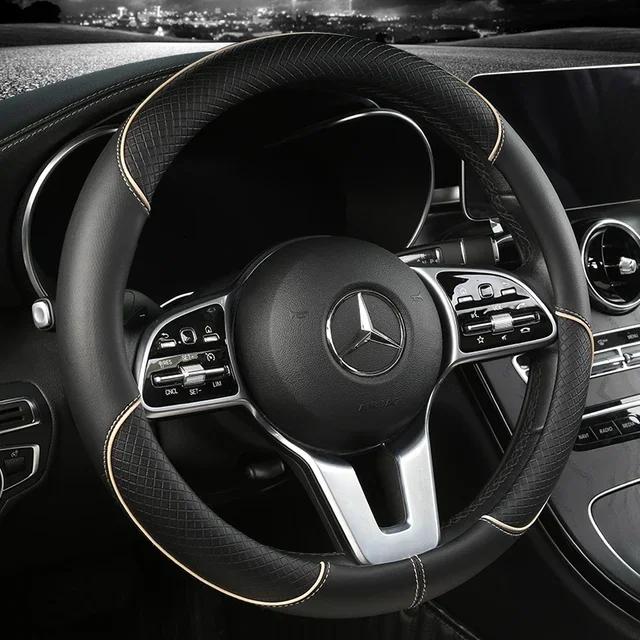 Suitable for Car Deco Full Leather Stitching Line Car Steering Wheel Cover, Three-Dimensional Anti Slip, Timple and Fashionable
