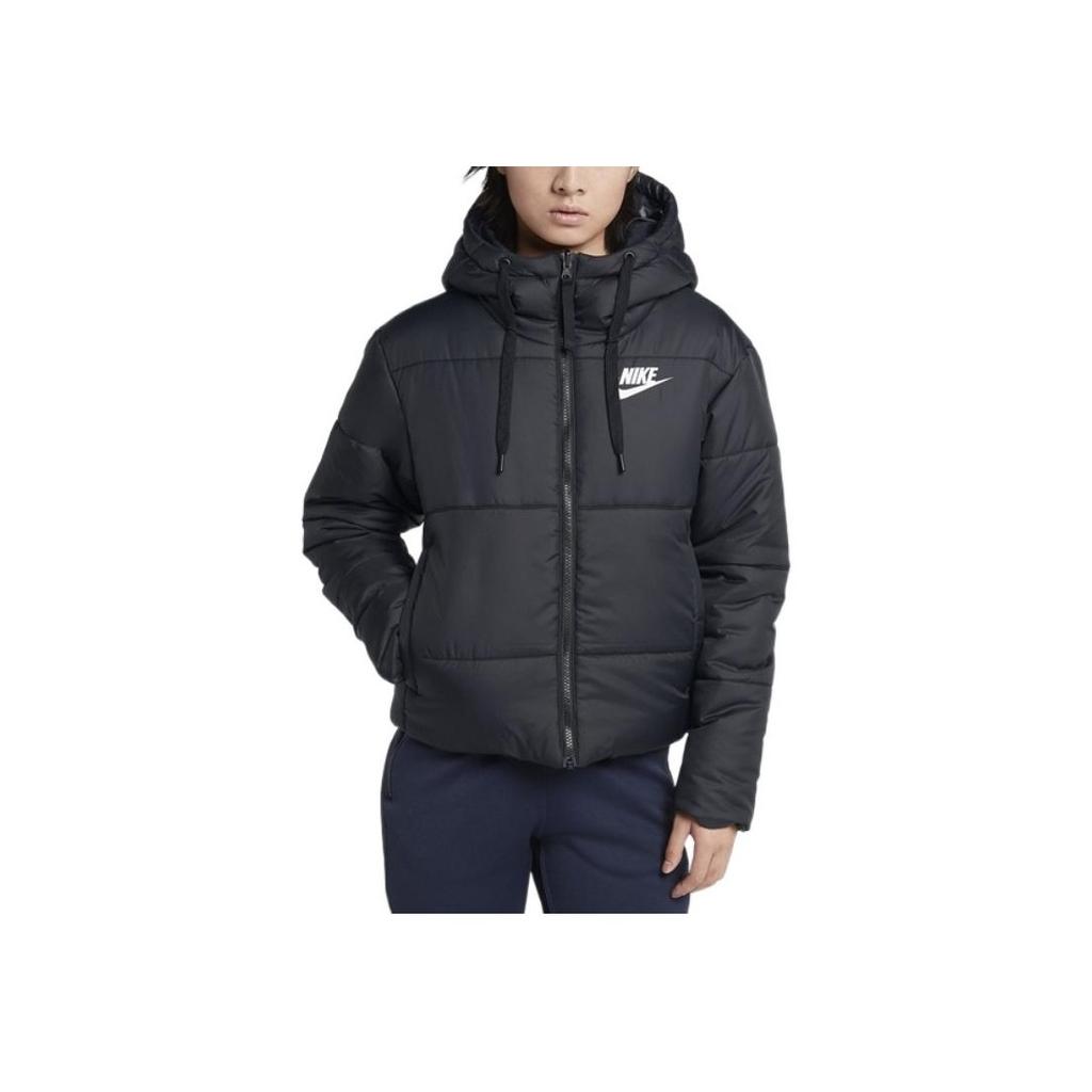 Nike Logo Reversible Casual Sports Hooded Cotton Jacket Women Jacket Black 939361-010