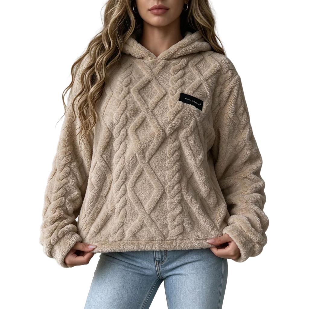 Women's Loose Plush Warm Casual Versatile Hooded Pullover Sweatshirt