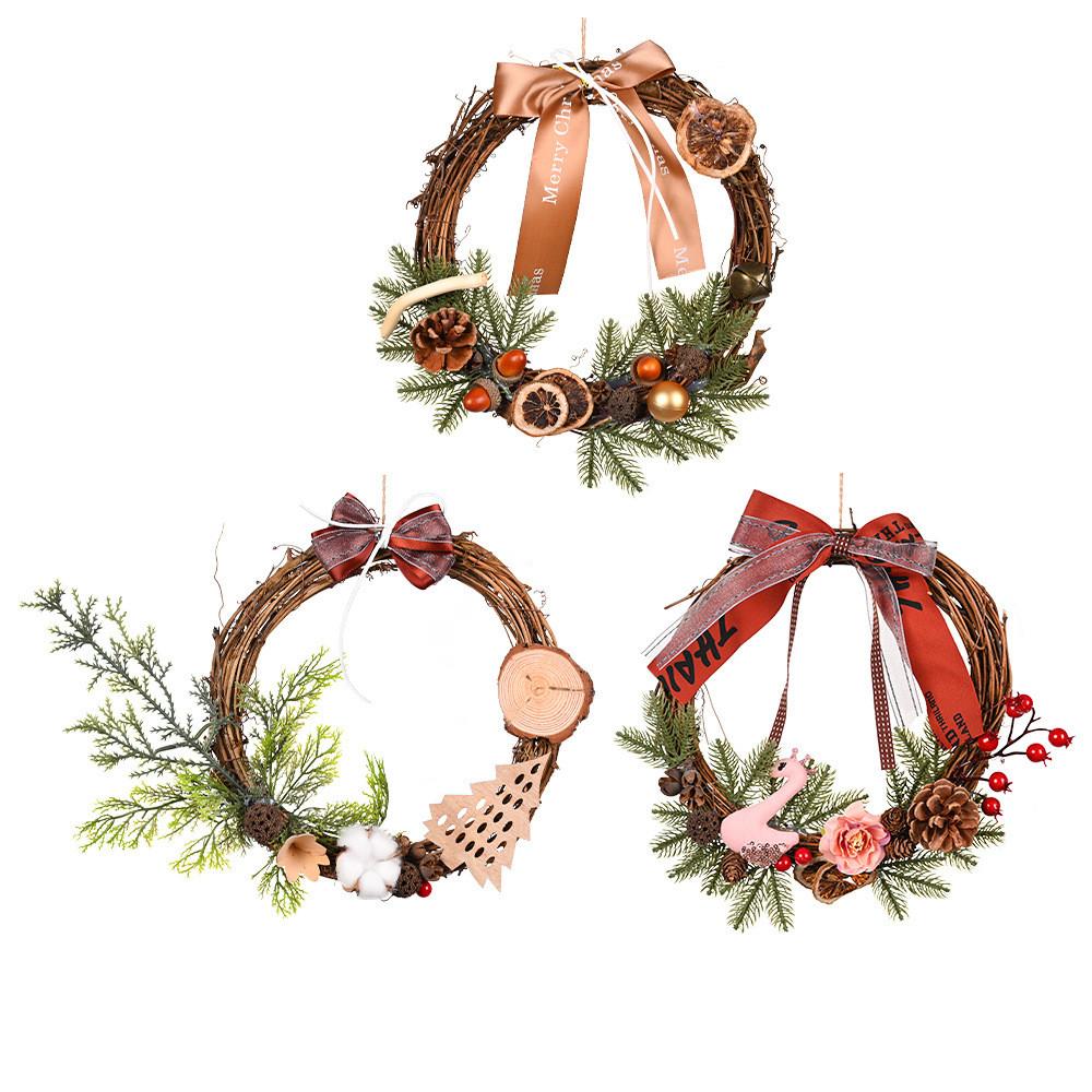 Beautiful Christmas Ornament Bow Pinecone Lemon And Red Berry Wreath Decor