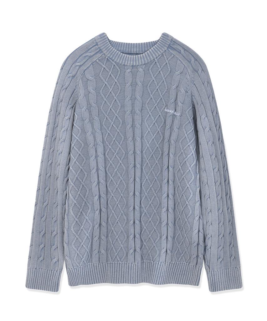 WACKY WILLY Washed Cable Texture Pullover Blue