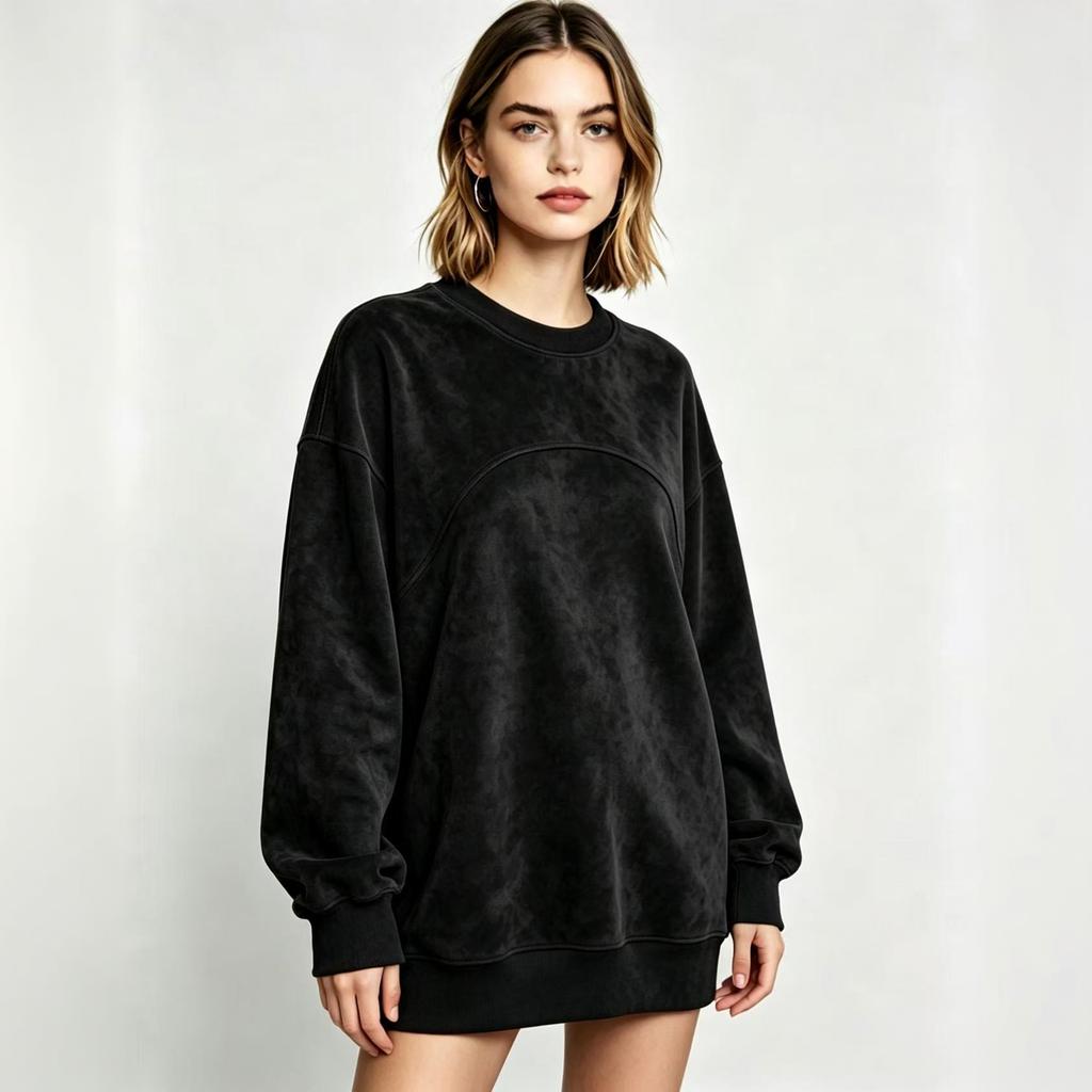Women's Casual Pullover Top with Loose Fit, Drop Shoulder, Long Sleeves and Curved Seam