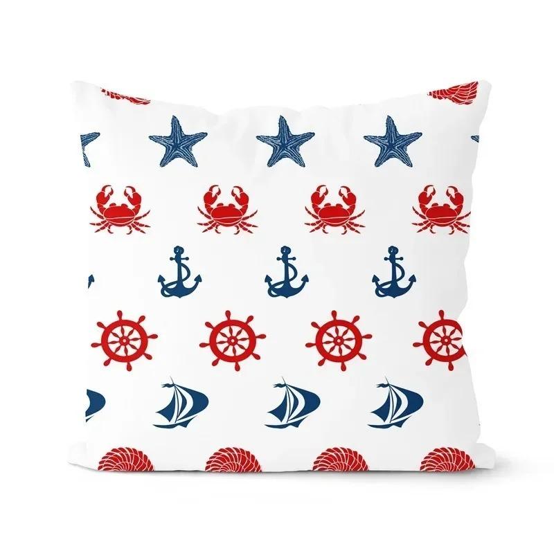 Home Decor Nautical Pattern Anchor, Crab, Shell Pillow Cover Pattern Cushion Covers For Sofa Bedroom Car Pillow Covers