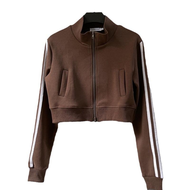 Damen Gestreifter Lässiger Cardigan Pullover - Slim Fit, Reißverschluss, Stehkragen, Herbststil