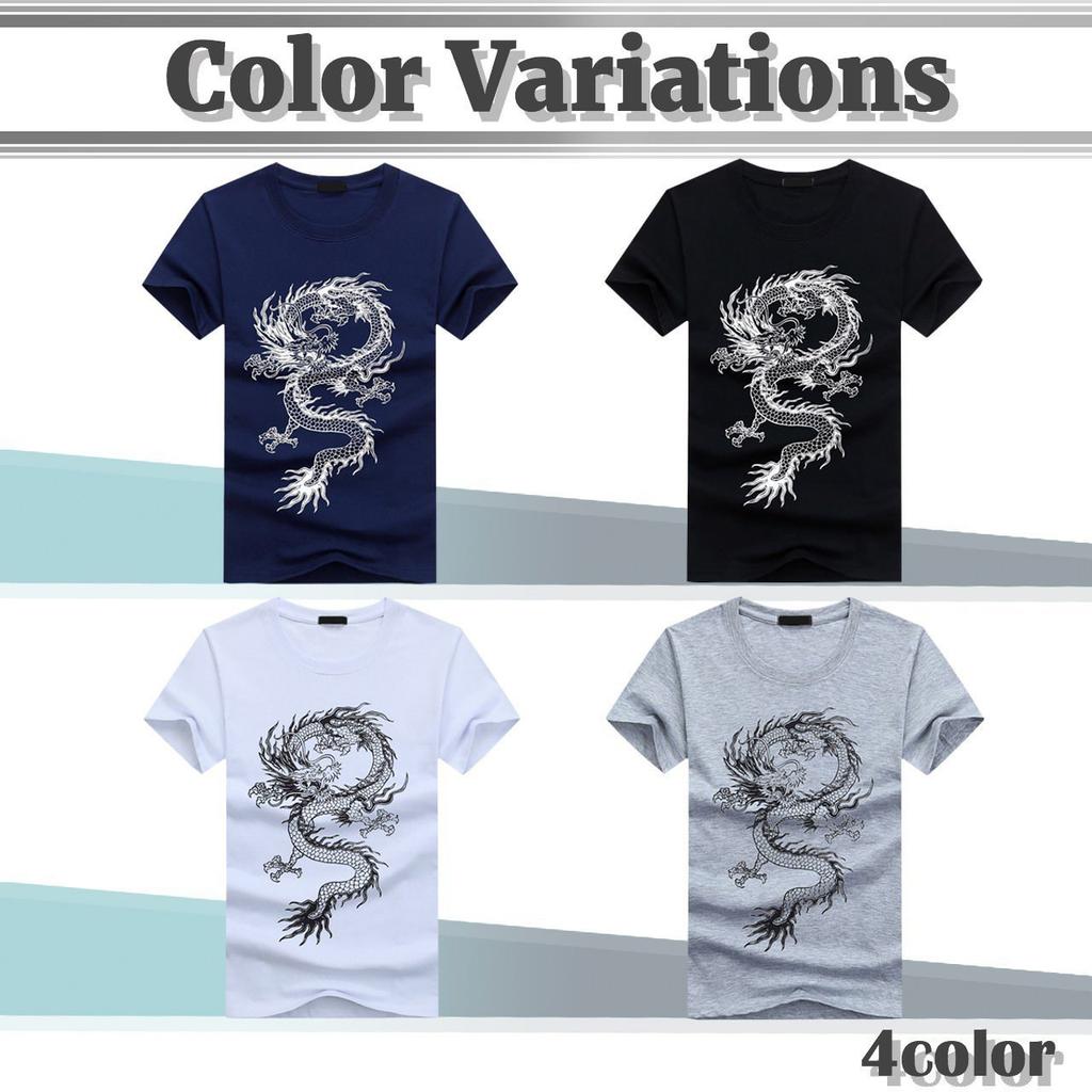 BUZZxSELECTION Short Sleeve with a Cool Dragon and Japanese BSTS024 Size Men's T-Shirt Print, (01 Black, L)