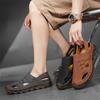 Men Outdoor Hiking Sandals Handmade Flats Black Summer Roman Sandals Retro Wide Leather Beach Shoes Over Sized