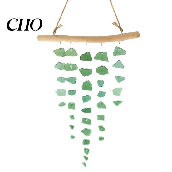 Colorful Glass Wind Chime Sea Chime, Handmade Driftwood Coastal Gift Hanging for Home Beach House Window Decor Unique Art