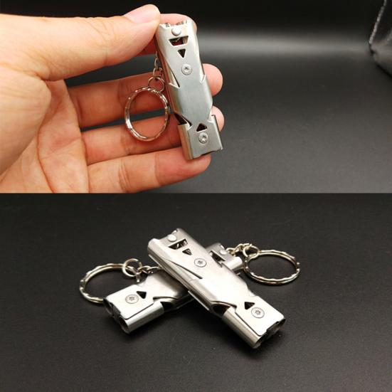 Portable Stainless Steel Dual-Pipe Mini High Decibels Survival Keychain Whistle
