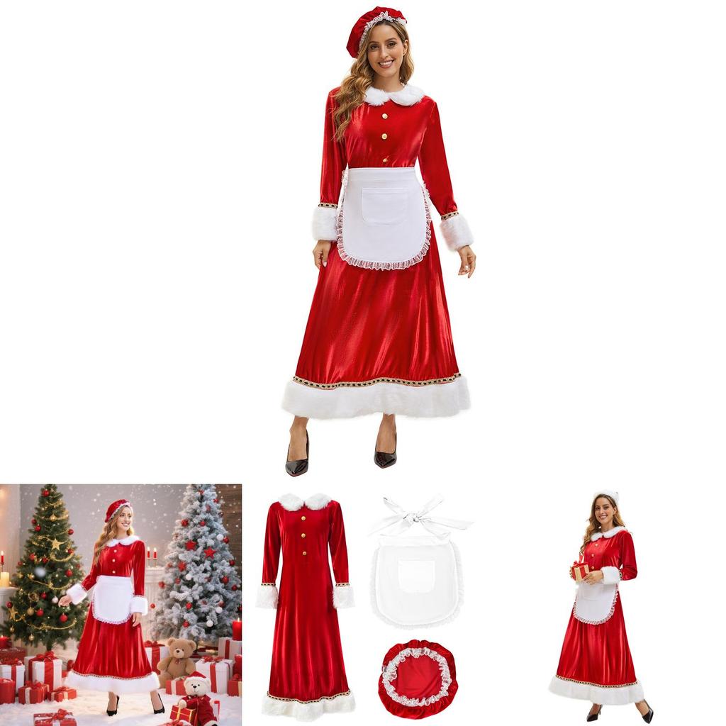 Christmas Santa Costume Dress For Adults With Polyester Fabric For Holiday Parties