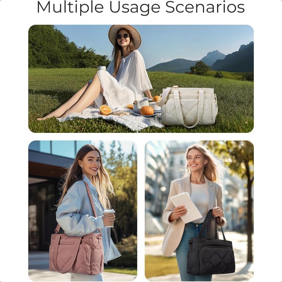 Lunch Bag Women Large Lunch Box Insulated Tote Bag with MultiPockets Quilted Puffy Tote for Work Outdoors