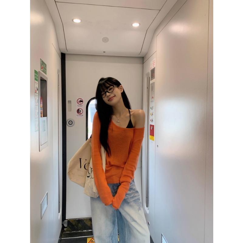 Summer Thin Long-sleeved Sun Protection Cover-up T-shirt Women's Loose Casual Off-shoulder New Top