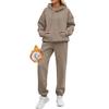 Womens Solid Color Long Sleeve Hooded Fleece Lined Sweatshirt Casual Pants Set Winter