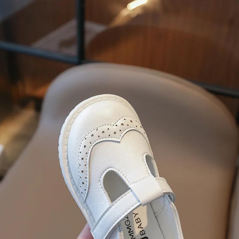 Kids T Strap Leather Shoes Formal Girls Princess Shoes Girl Breathable Flat Black White Child Baby Toddlers Spring Autumn H11041