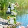 Gestapelte Frosch-Gartenstatue mit Solar-Laterne & Willkommensschild - Outdoor-Terrassendekoration, Frosch-Dekoration aus Harz für Garteneingang